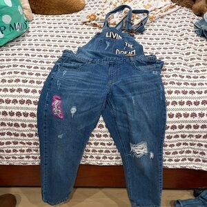 Forever 21 Light Blue Denim Overalls with Patch Detail